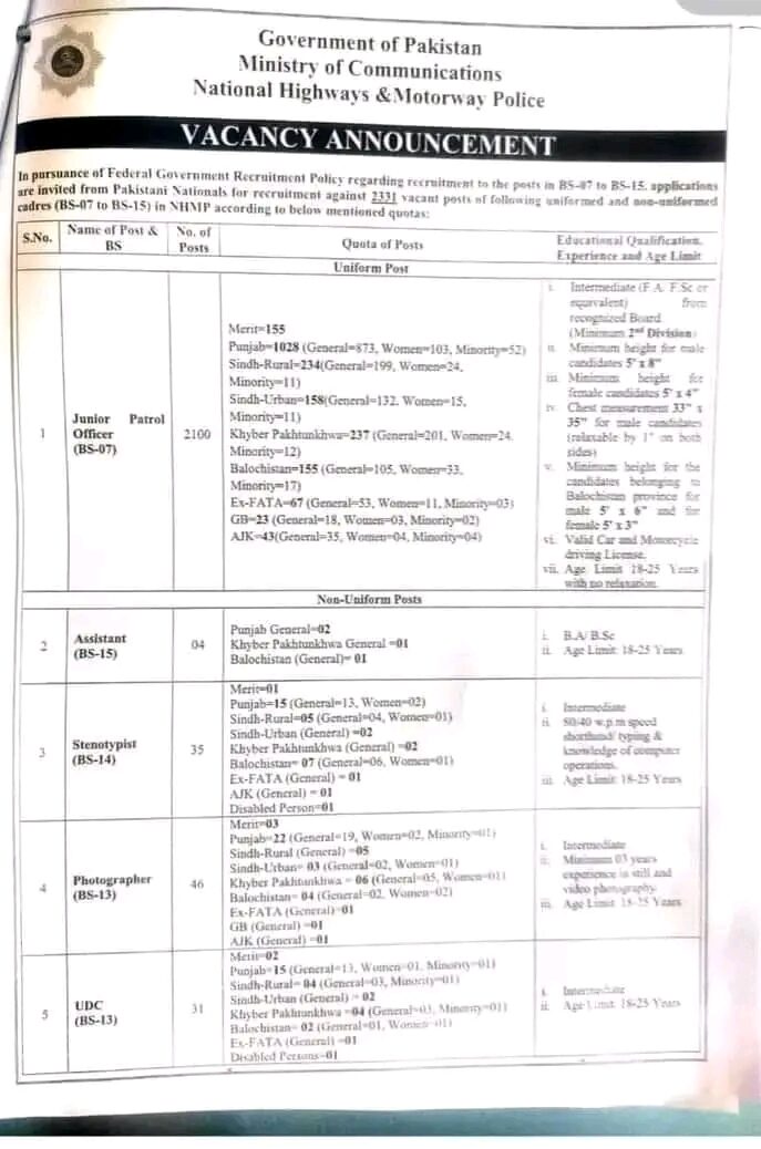 NJP Motorway Police Jobs advertisement 