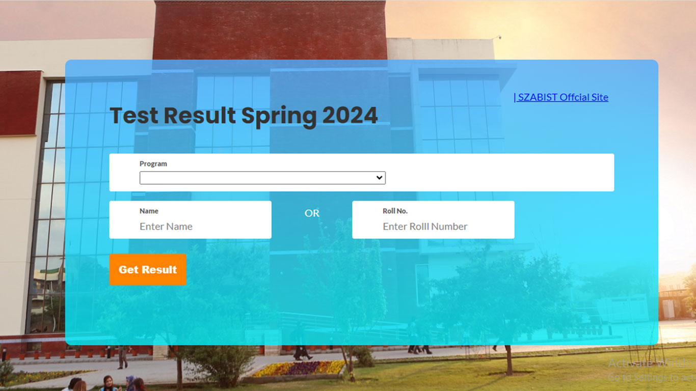 SZABIST Islamabad Test Result 