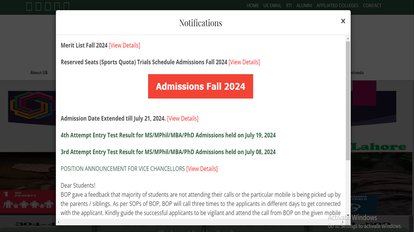 University of Education Merit List