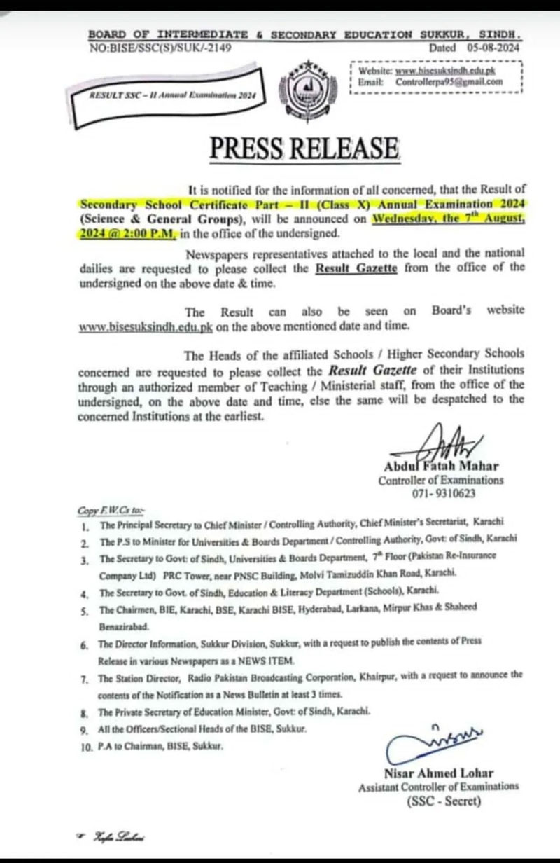 Bise Sukkur Board SSC Part 2 