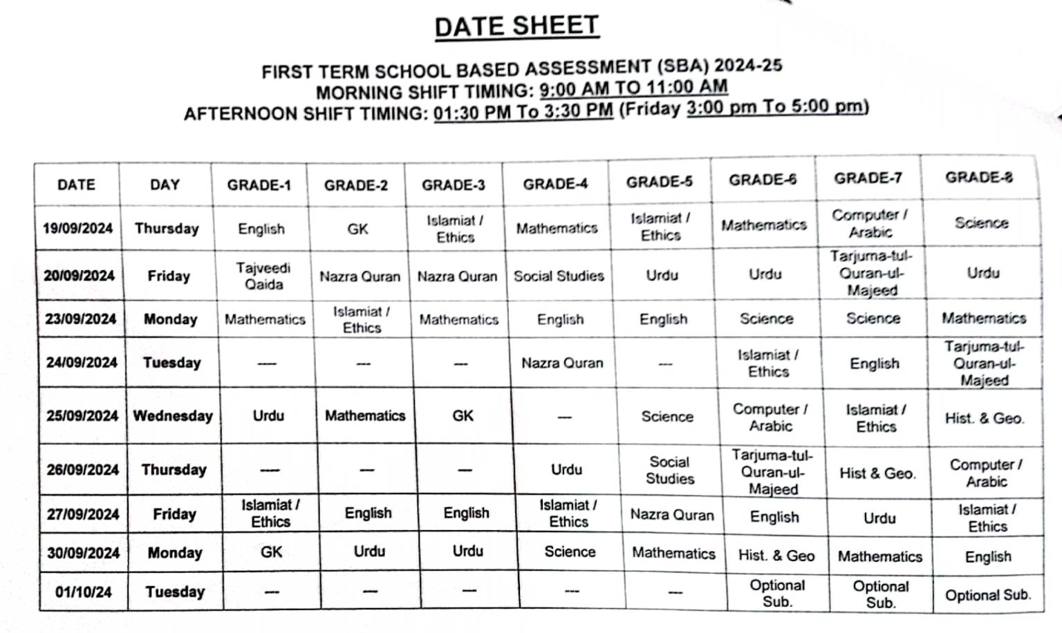 Date Sheet SBA-2025-Tern 2025