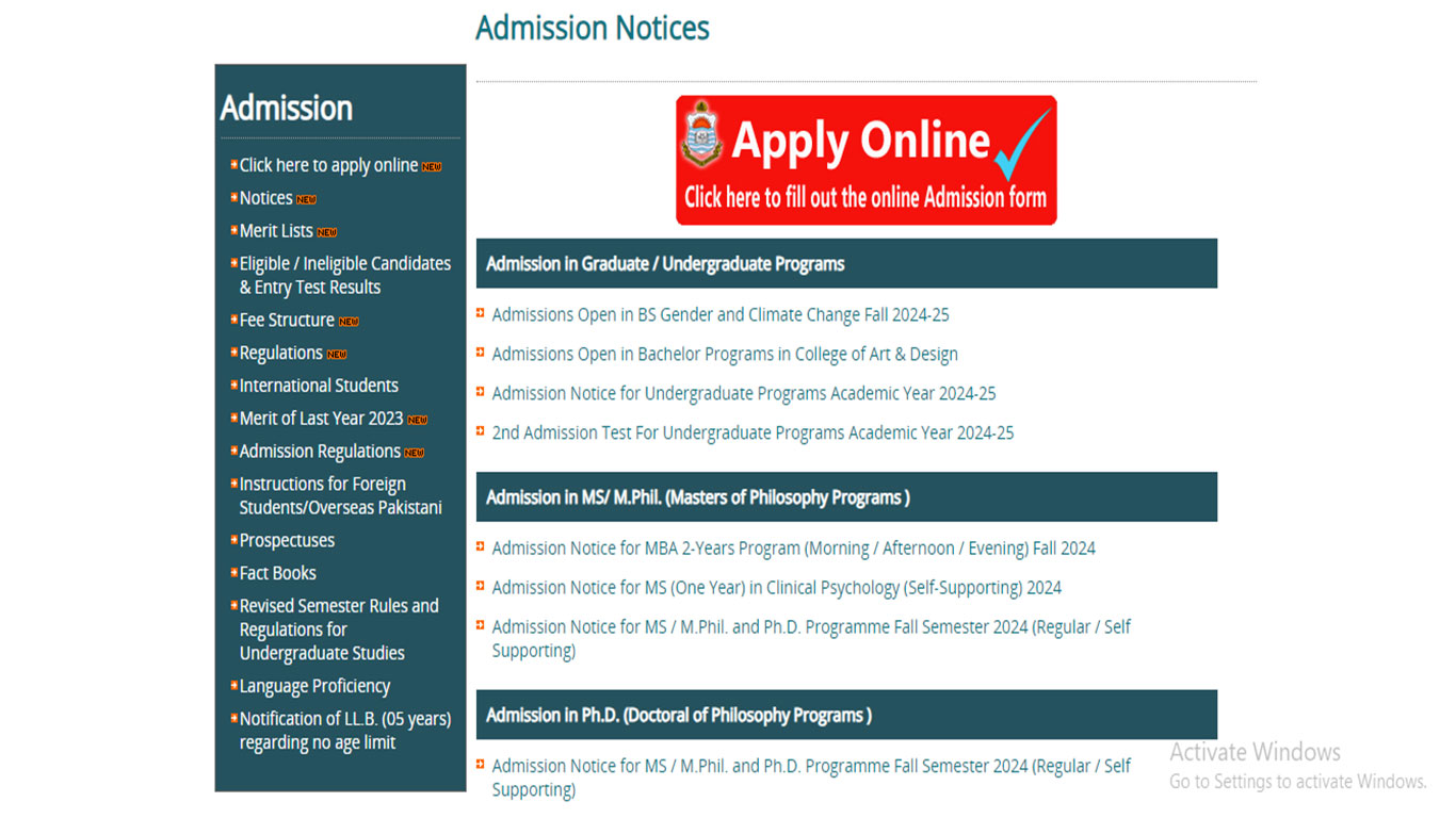 Punjab University PU Admission 