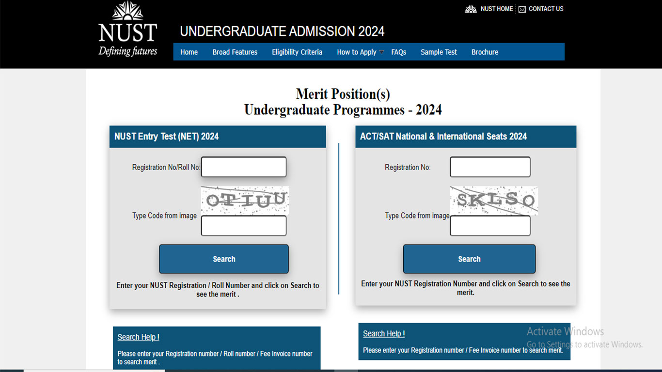 Nust Merit List Position