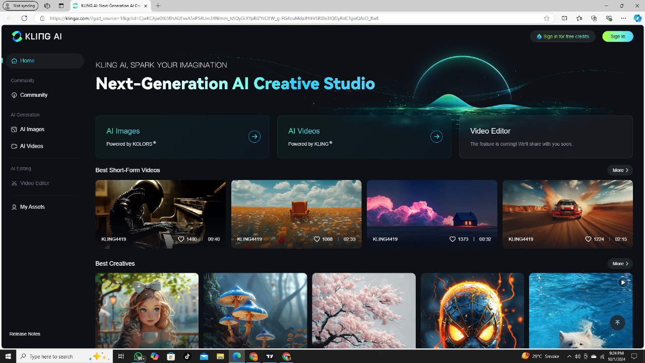 Kling ai generation Next generation Creative Studios. By using this ai you can Generate Ai Images, Ai Videos, Video editor its also give you thge features to create best short form videos