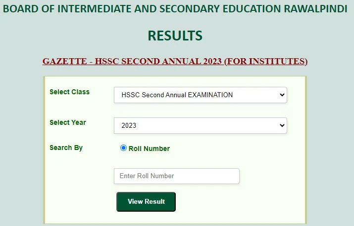 BISE Rawalpindi 10th Class Result Check By Name